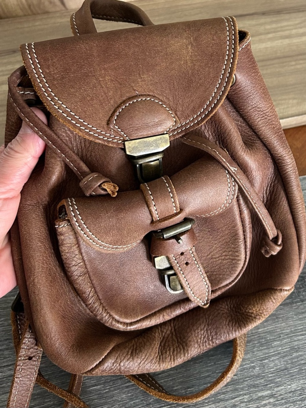 Roots Brown Leather Crossbody Bag with Embossed Logo